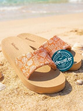 SIZE 10 Tidewater® Sandals Dottie Sealife Slides New Women's Orange Sandal Shoes
